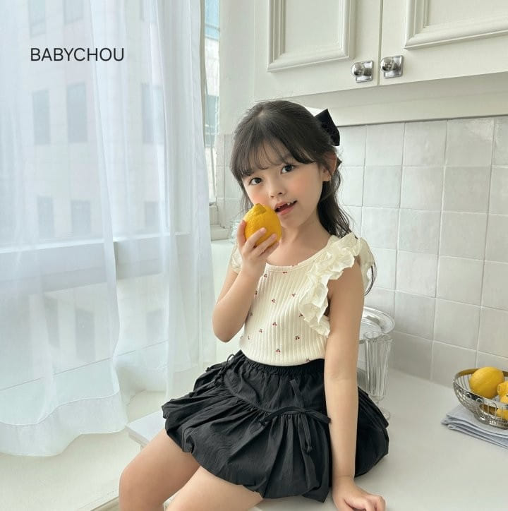 Babychou - Korean Children Fashion - #childrensboutique - Cherry Frill Sleeveless Tee - 6