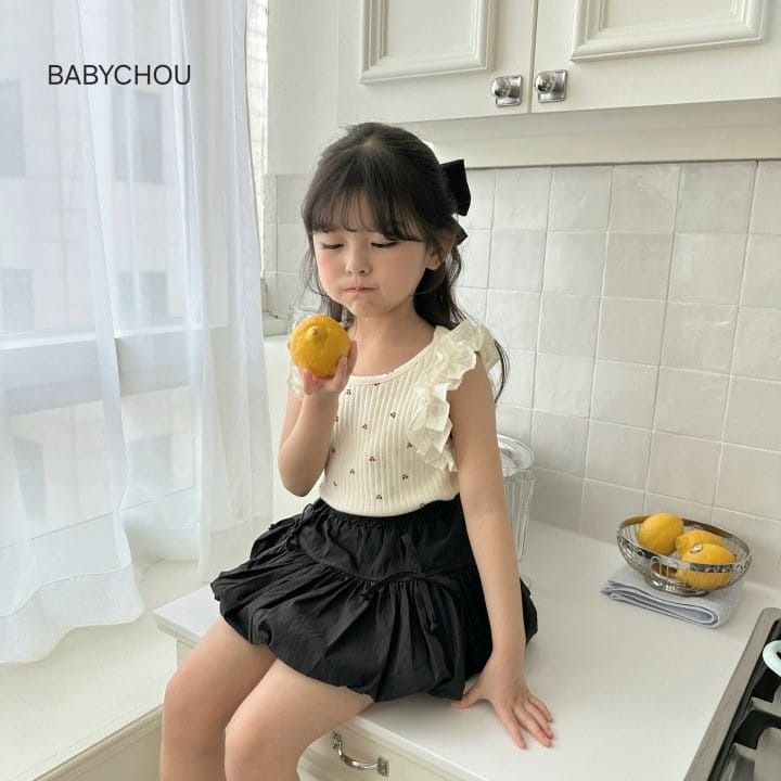 Babychou - Korean Children Fashion - #designkidswear - Cherry Frill Sleeveless Tee - 7