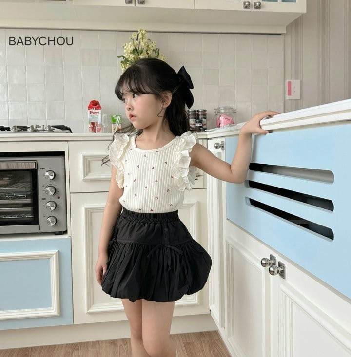 Babychou - Korean Children Fashion - #fashionkids - Cherry Frill Sleeveless Tee - 9