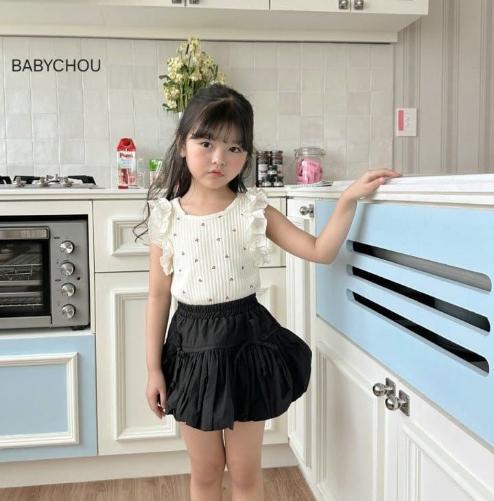 Babychou - Korean Children Fashion - #kidsshorts - Cherry Frill Sleeveless Tee - 10