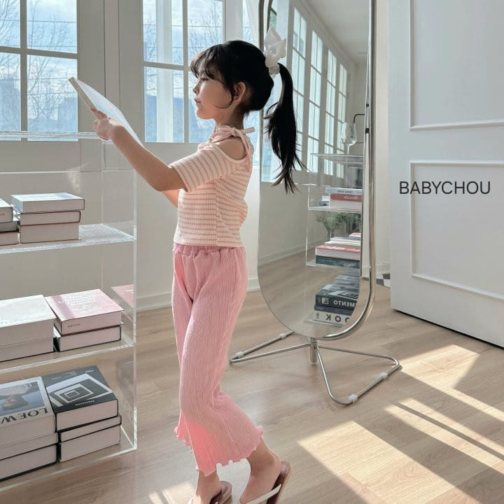 Babychou - Korean Children Fashion - #kidsshorts - Hool Ribbon Tee - 5