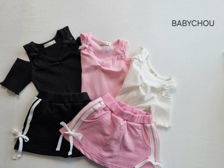 Babychou - Korean Children Fashion - #kidsshorts - Candy Ribbon Tee - 2
