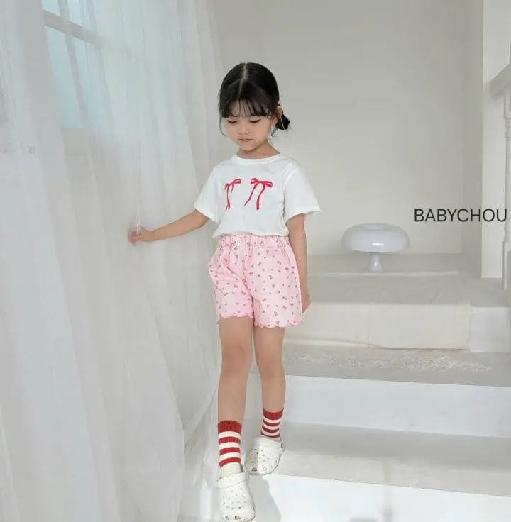 Babychou - Korean Children Fashion - #kidsshorts - Twin Ribbon Tee - 2