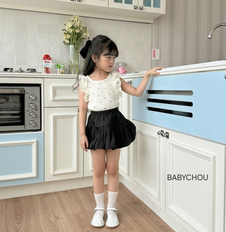 Babychou - Korean Children Fashion - #kidsstore - Cherry Frill Sleeveless Tee - 11