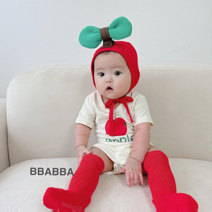 Bbabba - Korean Baby Fashion - #babyboutique - Mini Apple Body Suit Bonnet Set - 4