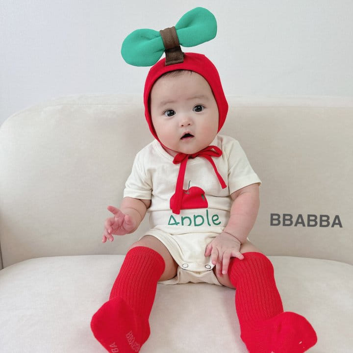 Bbabba - Korean Baby Fashion - #smilingbaby - Mini Apple Body Suit Bonnet Set - 2