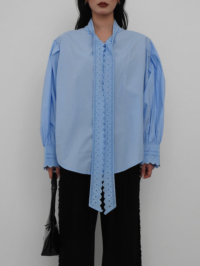 Black Fuchsia - Korean Women Fashion - #momslook - Lace Ribbon Shirt - 7