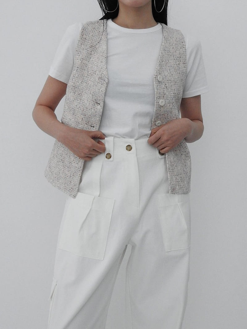Black Fuchsia - Korean Women Fashion - #momslook - Tweed Line Vest - 5