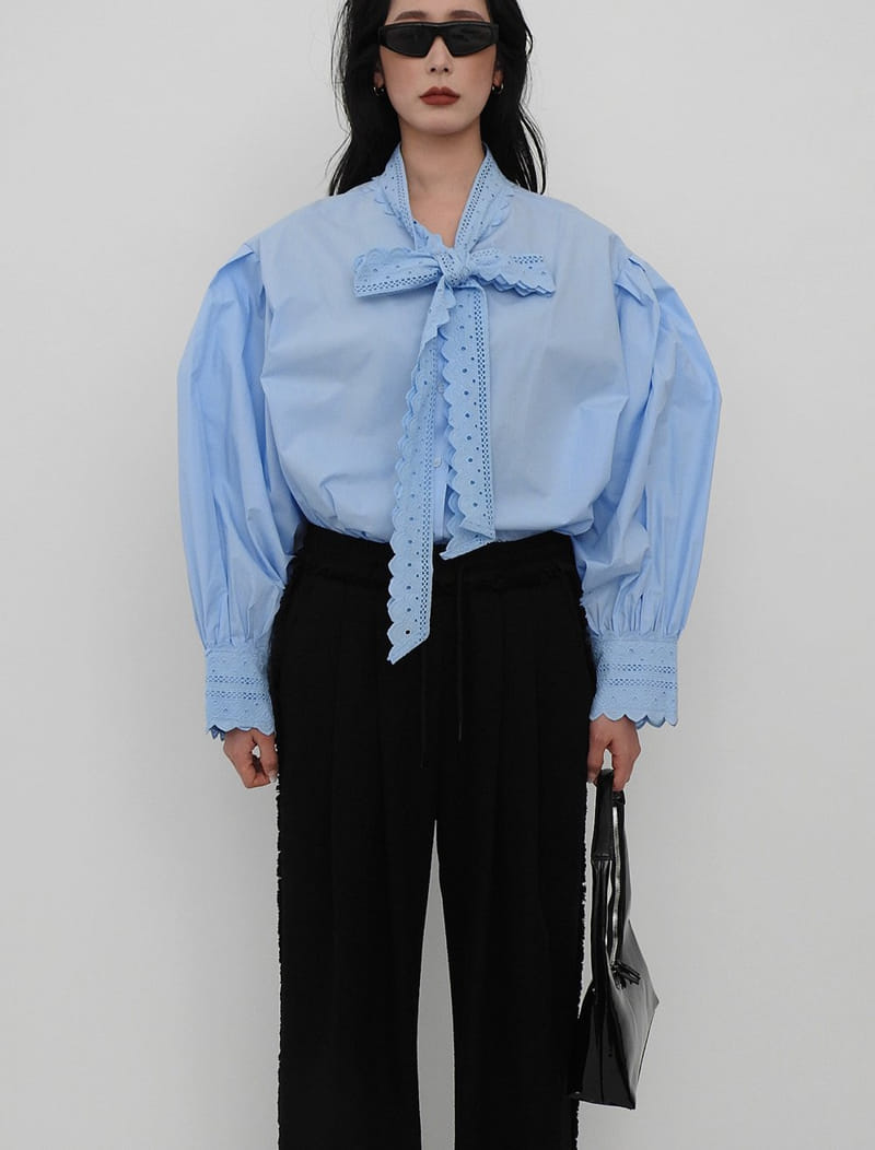 Black Fuchsia - Korean Women Fashion - #womensfashion - Lace Ribbon Shirt - 8