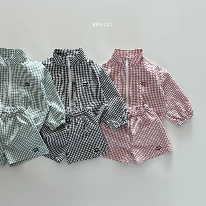 Bonito - Korean Children Fashion - #designkidswear - Wapen Check Zip Up Top Bottom Set - 2