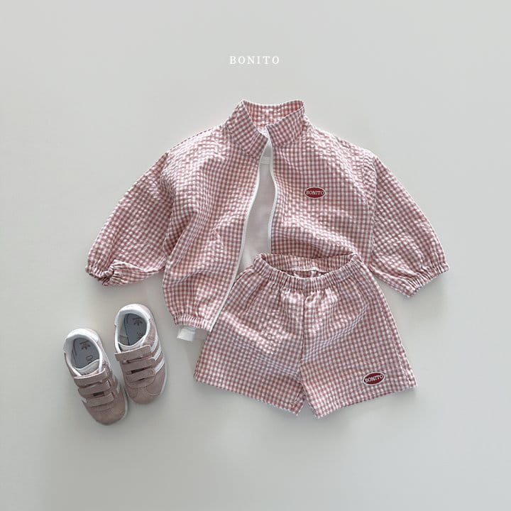 Bonito - Korean Children Fashion - #kidsshorts - Wapen Check Zip Up Top Bottom Set - 5