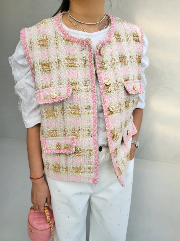 Corner0123 - Korean Women Fashion - #momslook - Tweed Open Vest - 3