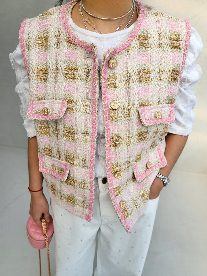 Corner0123 - Korean Women Fashion - #momslook - Tweed Open Vest - 9