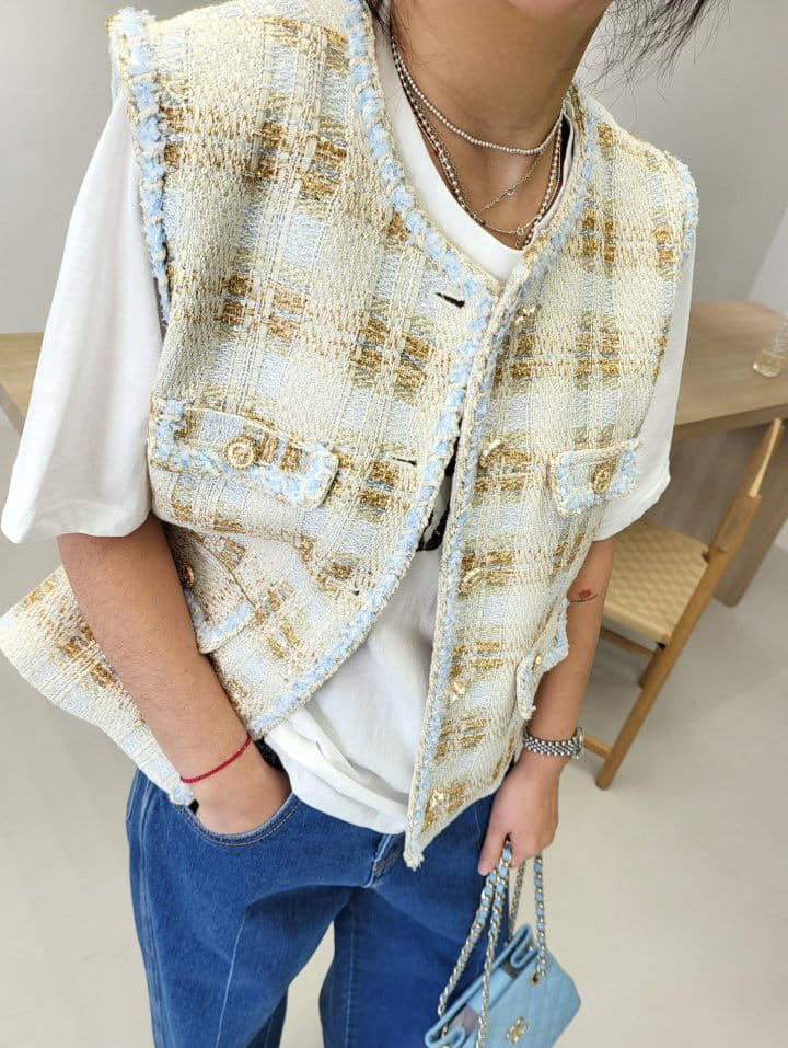 Corner0123 - Korean Women Fashion - #thatsdarling - Tweed Open Vest
