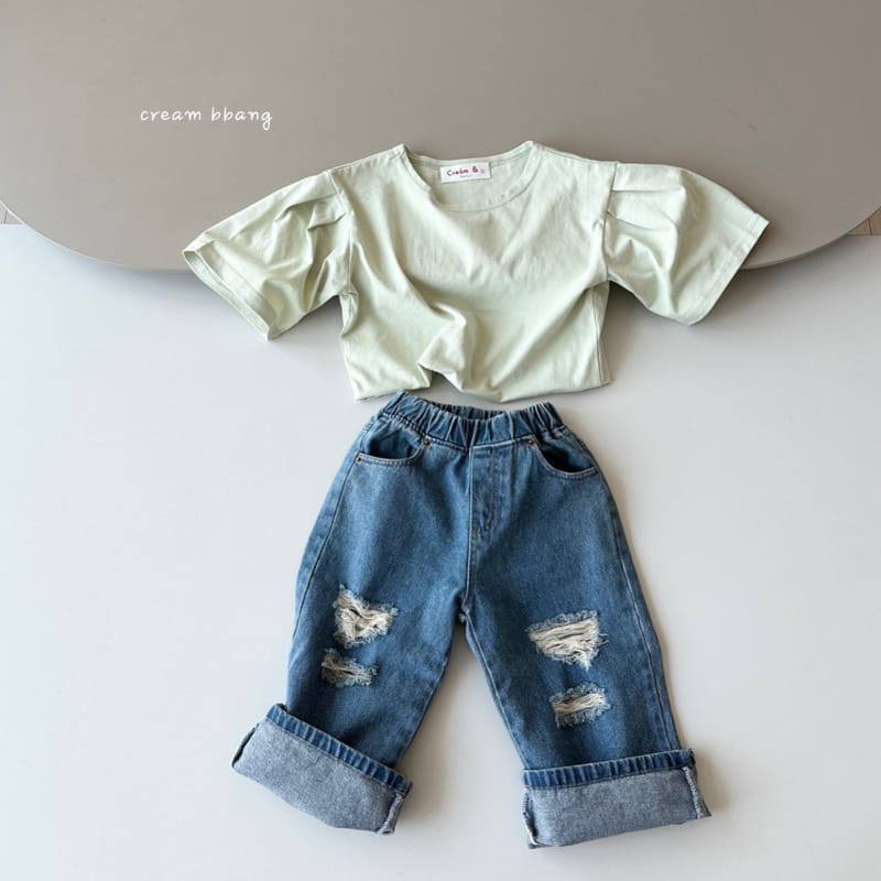 Cream Bbang - Korean Children Fashion - #todddlerfashion - Sleeve Wrinkle Crop Tee - 2