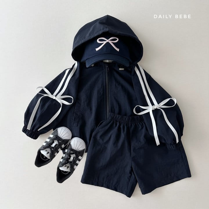 Daily Bebe - Korean Children Fashion - #toddlerclothing - Ribbon Windbreaker Top Bottom Set Muzi - 2