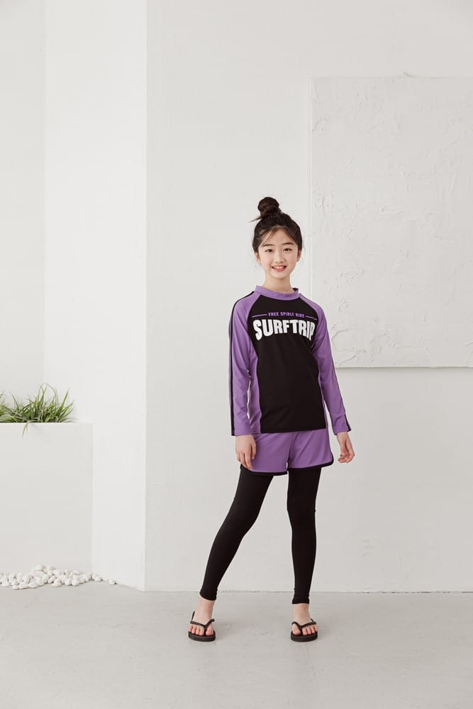 Dawon - Korean Children Fashion - #kidzfashiontrend - Surft Rash Top Bottom Set - 2