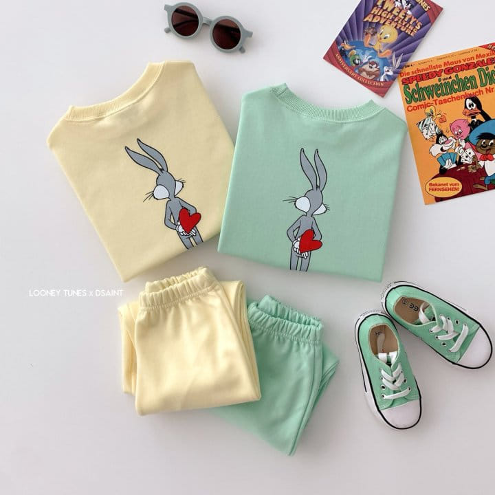 Dsaint - Korean Children Fashion - #kidsshorts - Heart Bugs Bunny Top Bottom Set - 3