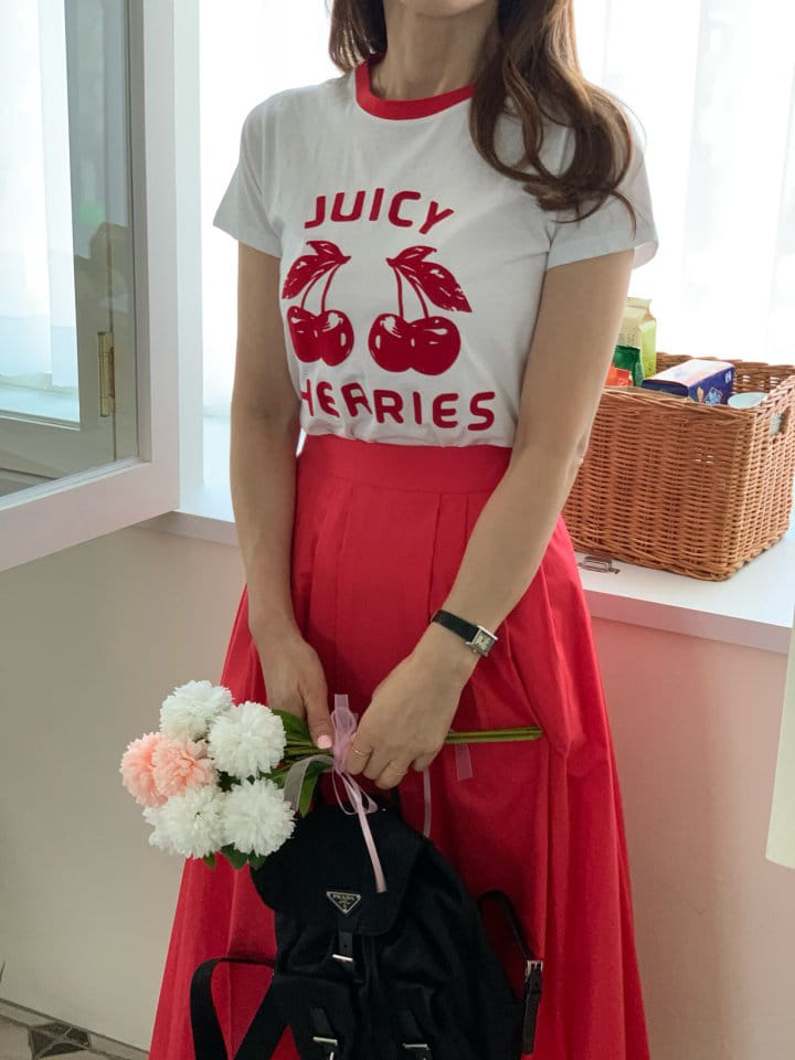 Elmu - Korean Women Fashion - #momslook - Cherry Tee - 4