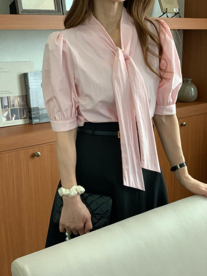 Elmu - Korean Women Fashion - #restrostyle - Blanc Tie Blouse - 7