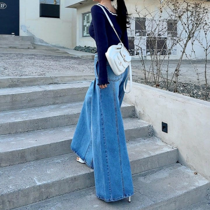 Garden - Korean Women Fashion - #momslook - Wide Two Tuck Denim Pants - 3