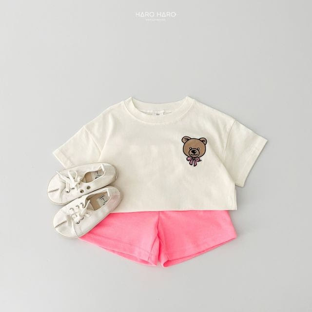 Haro Haro - Korean Children Fashion - #stylishchildhood - Bear Ribbon Embroidery Tee