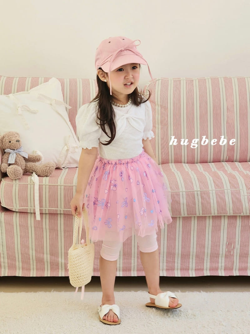 Hug Bebe - Korean Children Fashion - #toddlerclothing - Front Ribbon Rib Puff Tee - 2