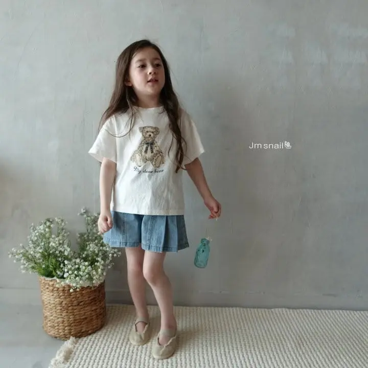 Jm Snail - Korean Children Fashion - #kidsshorts - Wrinkle Denim Skirt Shorts - 3