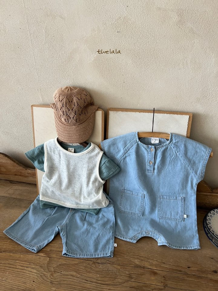 Lala - Korean Baby Fashion - #babyclothing - Linen Denim Body Suit - 5