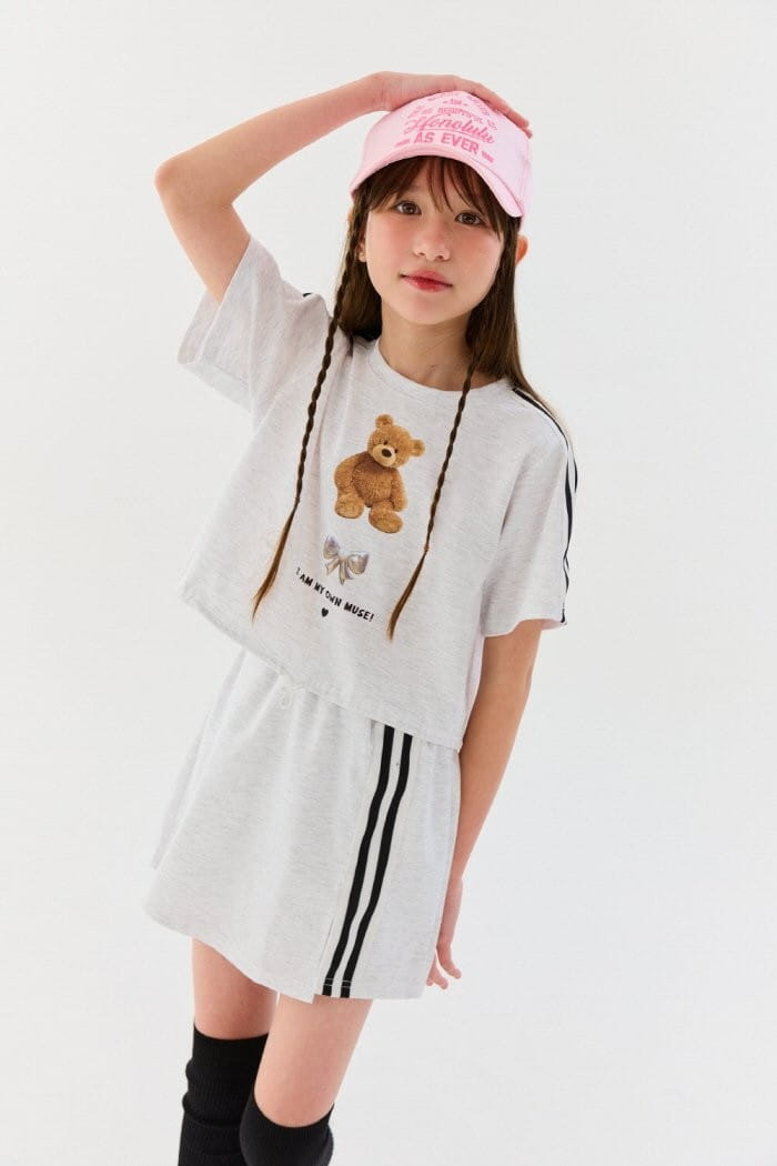 Lilas - Korean Children Fashion - #littlefashionista - Bear Ribbon Top Bottom Set - 5