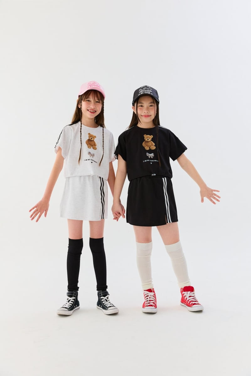 Lilas - Korean Children Fashion - #prettylittlegirls - Bear Ribbon Top Bottom Set - 8