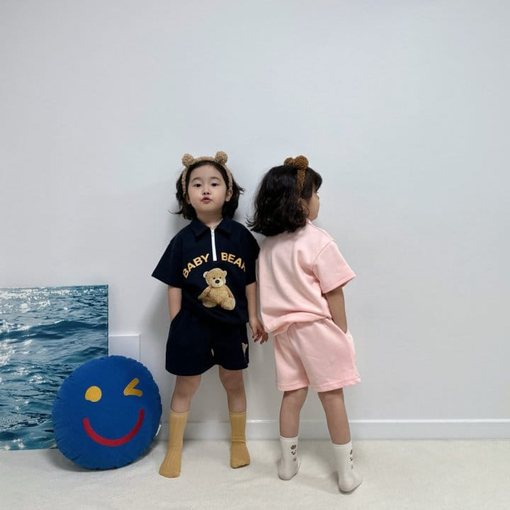 Little Rabbit - Korean Children Fashion - #kidsshorts - Collar Bear Top Bottom Set - 9