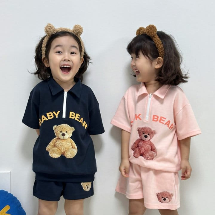 Little Rabbit - Korean Children Fashion - #minifashionista - Collar Bear Top Bottom Set