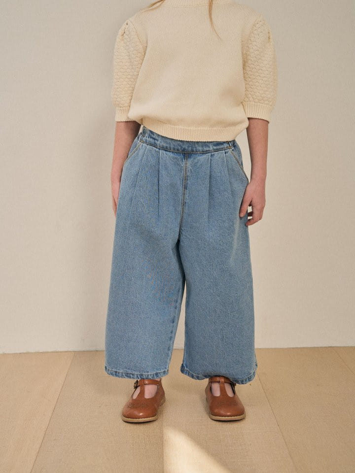 Lolobole - Korean Children Fashion - #kidsstore - Wrinkle Denim Wide Pants - 2