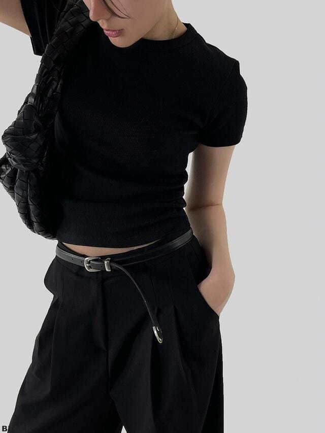 Lowell - Korean Women Fashion - #vintagekidsstyle - Hoose Rib Short Sleeve Tee - 7