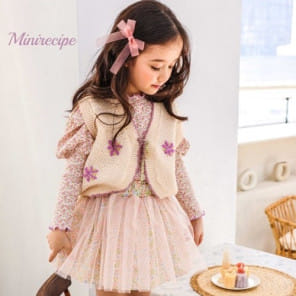 Mini Recipe - Korean Children Fashion - #kidsshorts - Flower Knit Vest