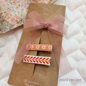 Mini Recipe - Korean Children Fashion - #kidzfashiontrend - Ribbon & Flower Hair Pin Set