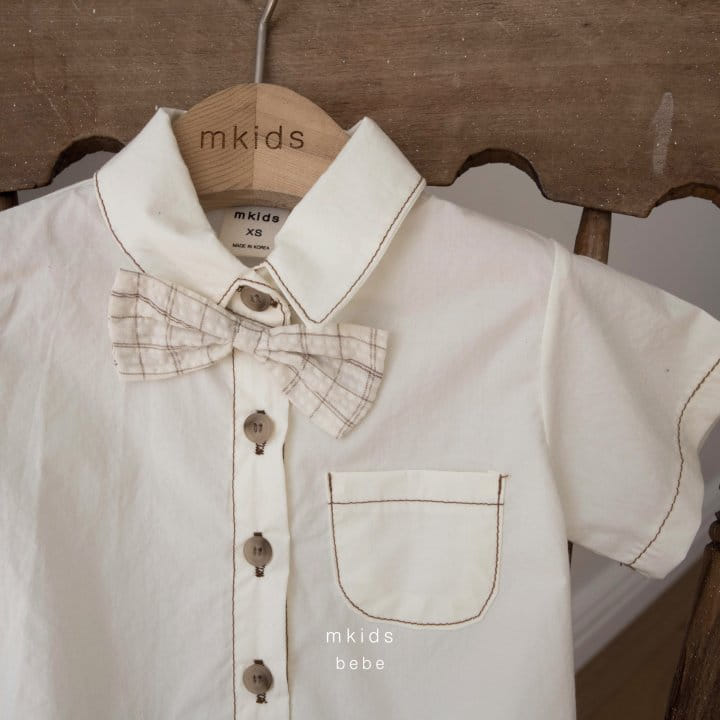 Mkids - Korean Baby Fashion - #babyootd - Cream Vest Tie Body Suit - 3