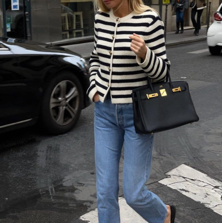 Moani - Korean Women Fashion - #momslook - French Stripe Knit Cardigan - 7