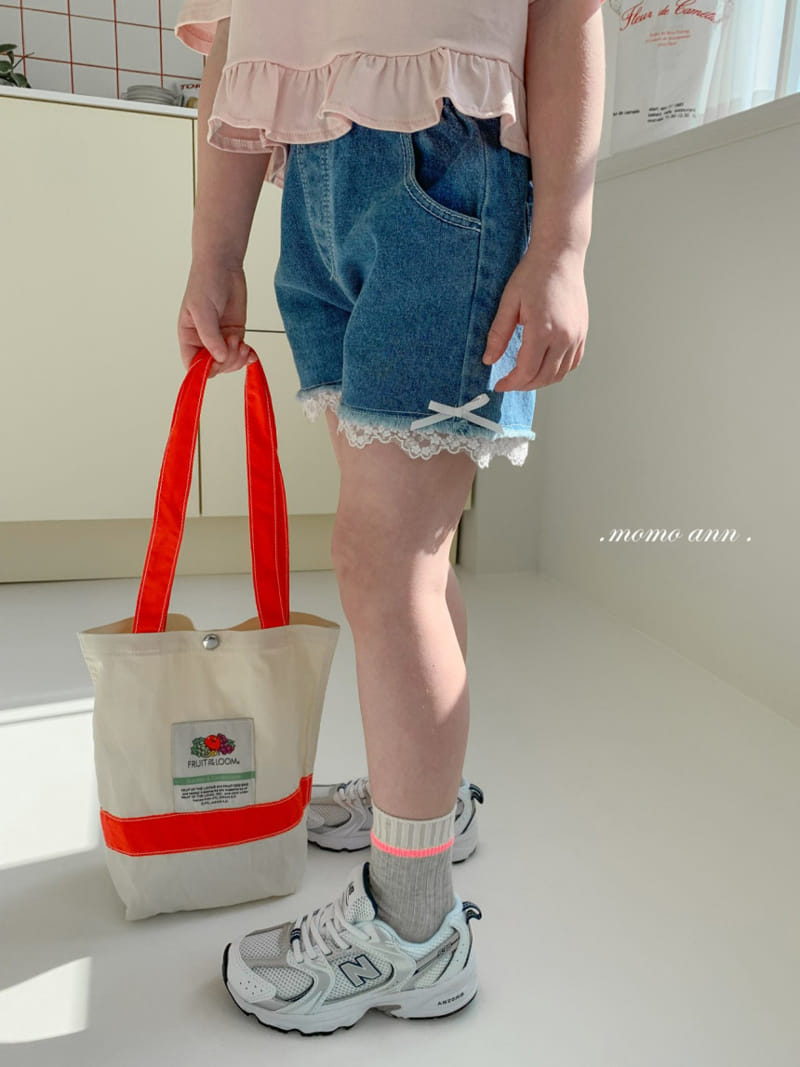 Momo Ann - Korean Children Fashion - #kidsstore - Lace Denim Shorts - 4