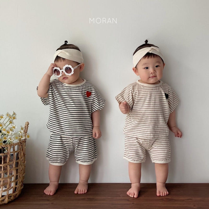 Moran - Korean Baby Fashion - #babyfashion - Mono Heart Bebe Top Bottom Set