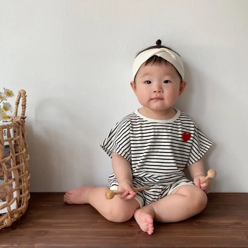 Moran - Korean Baby Fashion - #babyfever - Mono Heart Bebe Top Bottom Set - 2
