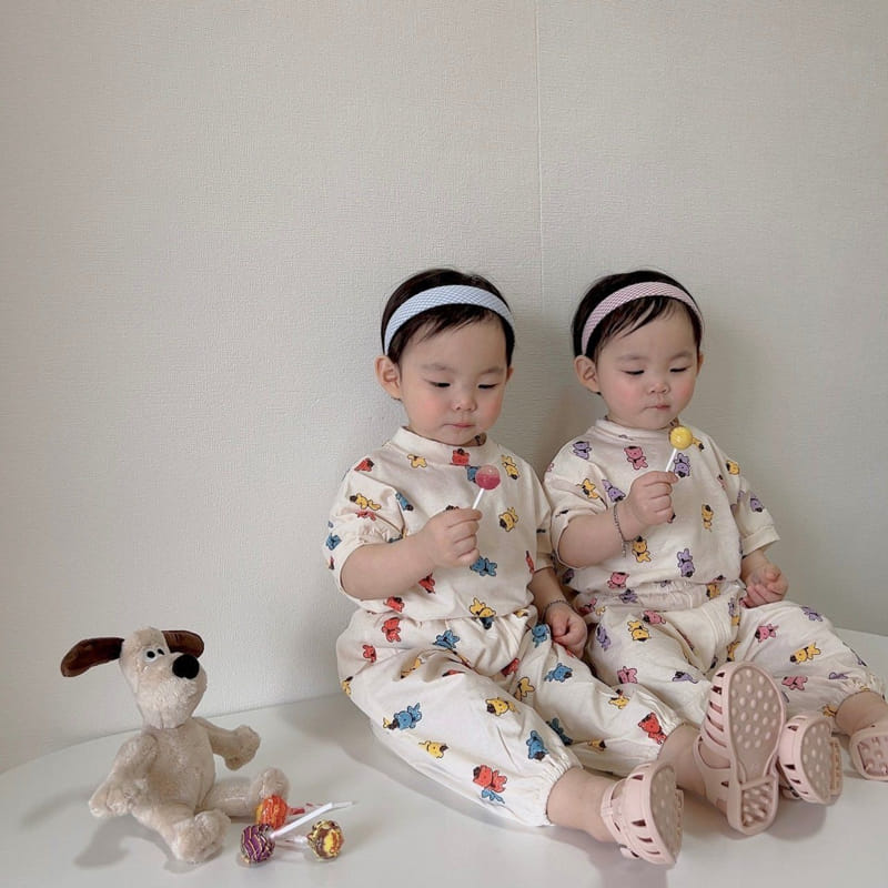 Moran - Korean Children Fashion - #childrensboutique - Summer Hat Bear Top Bottom Set - 2