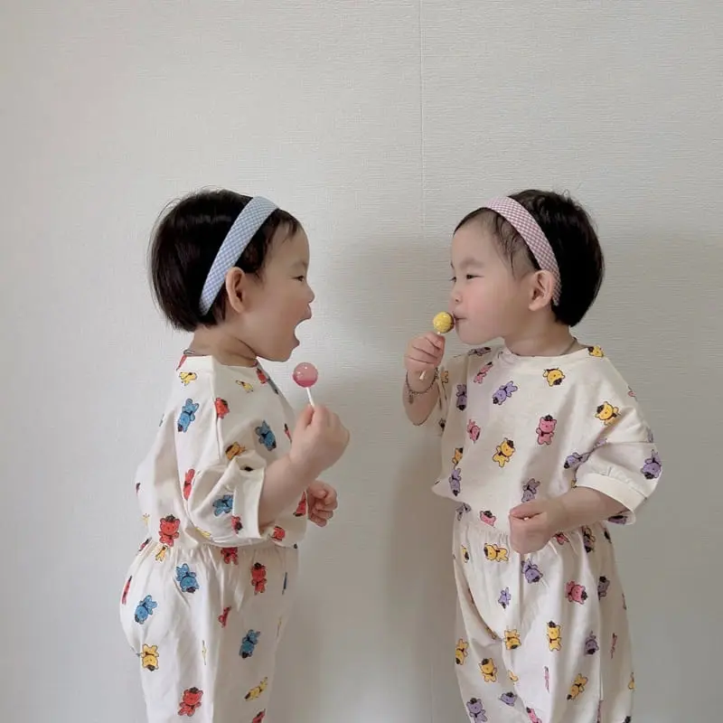 Moran - Korean Children Fashion - #designkidswear - Summer Hat Bear Top Bottom Set - 4