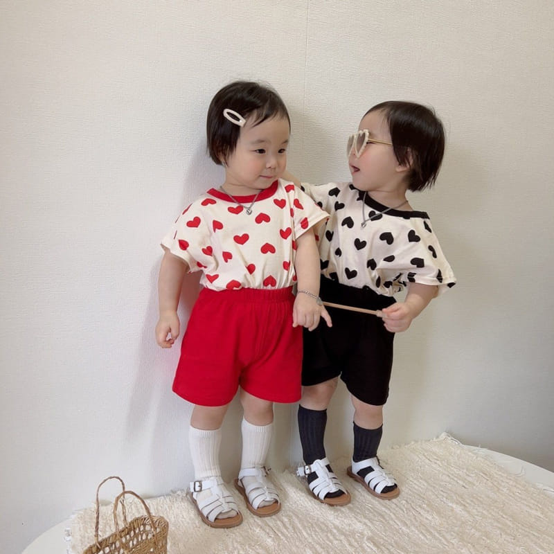 Moran - Korean Children Fashion - #kidsshorts - Love You Top Bottom Set - 3