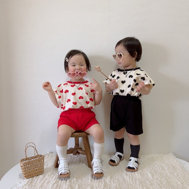 Moran - Korean Children Fashion - #kidsshorts - Love You Top Bottom Set - 4