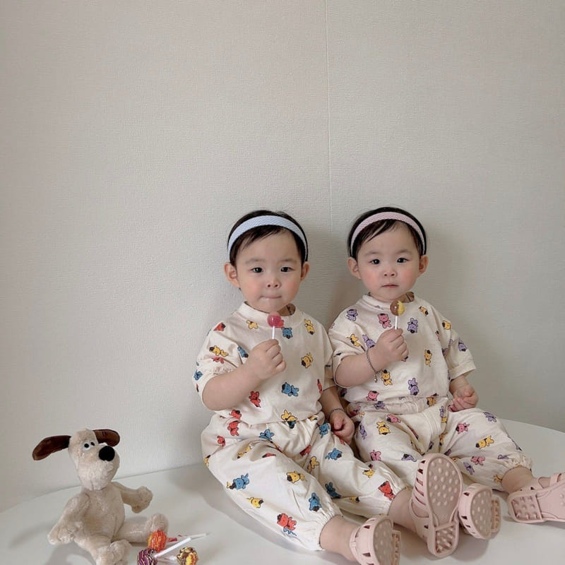 Moran - Korean Children Fashion - #kidzfashiontrend - Summer Hat Bear Top Bottom Set - 8