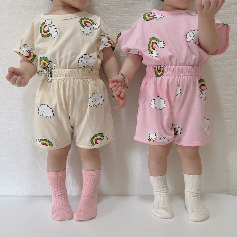 Moran - Korean Children Fashion - #stylishchildhood - Rainbow Cloud Top Bottom Set - 10