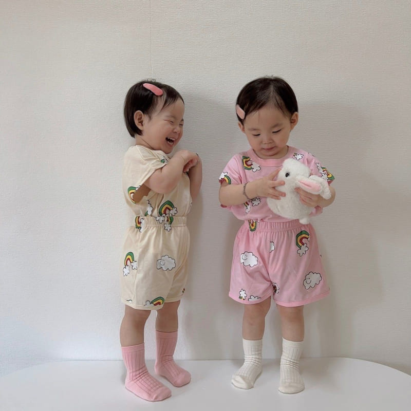 Moran - Korean Children Fashion - #todddlerfashion - Rainbow Cloud Top Bottom Set - 8