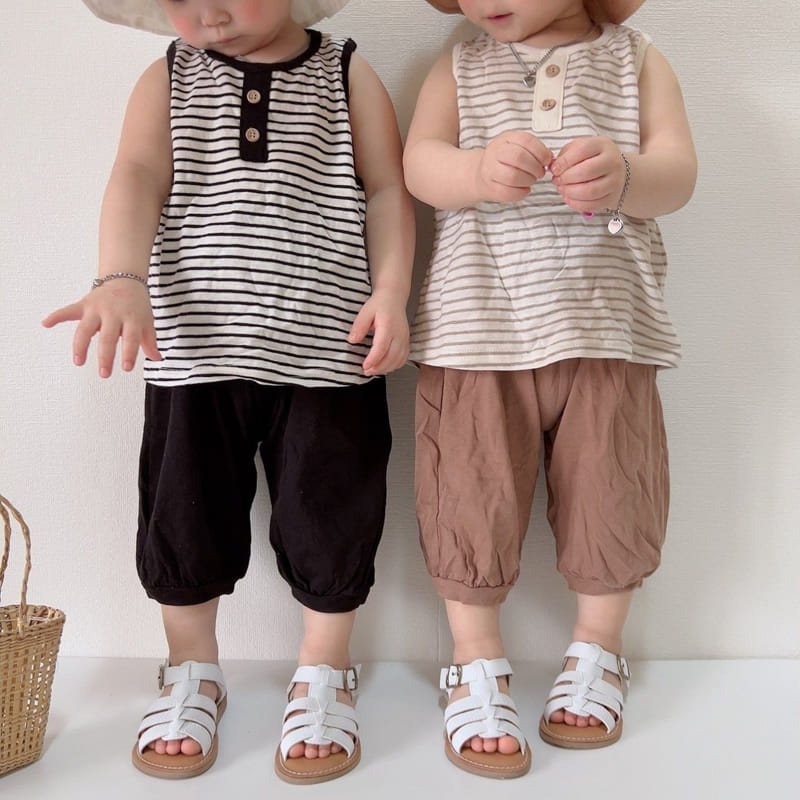 Moran - Korean Children Fashion - #toddlerclothing - Mango Button Top Bottom Set - 7